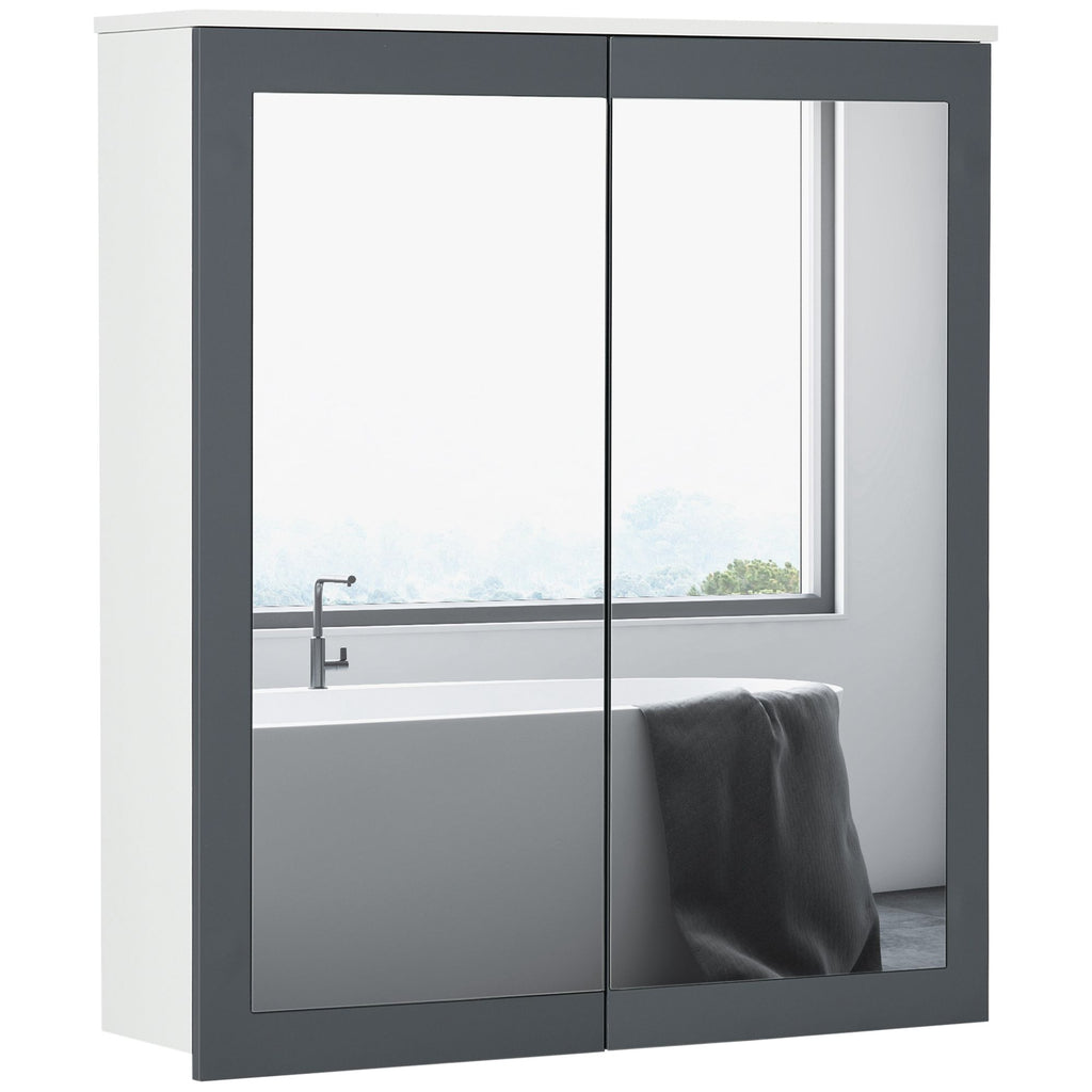 Mirrored Wall Organizer: White Wall-Mounted Bathroom Cabinet with Double Doors & Shelves