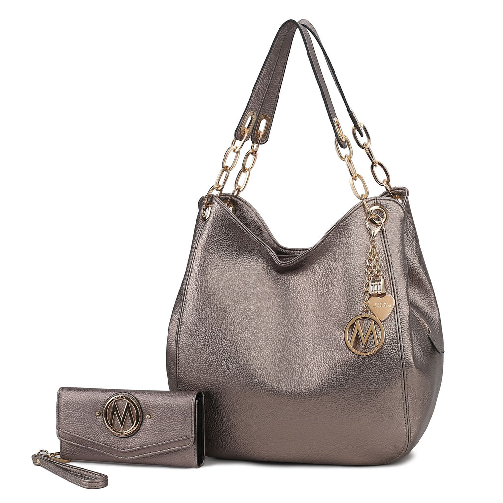 MKF Collection Ashley Vegan Leather Women's Hobo Shoulder Bag with Wallet- 2 pieces by Mia k