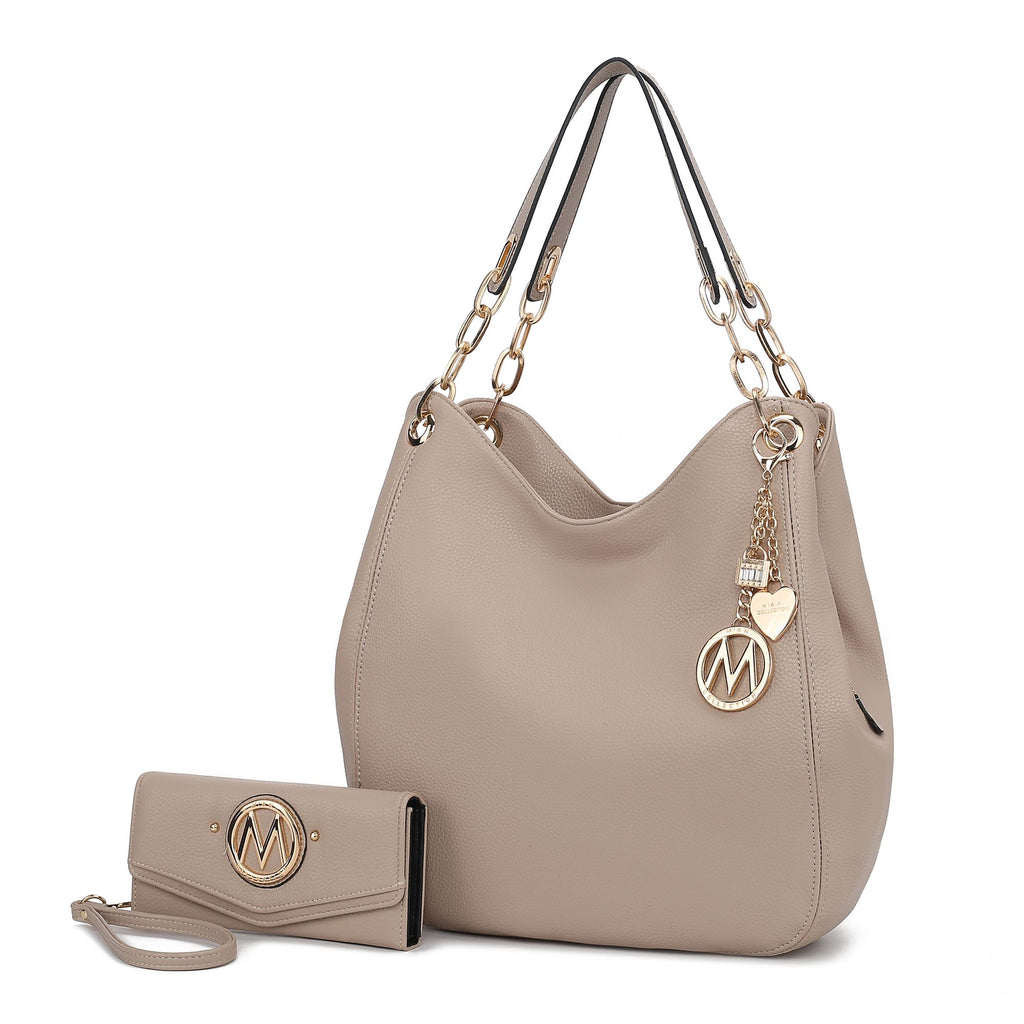 MKF Collection Ashley Vegan Leather Women's Hobo Shoulder Bag with Wallet- 2 pieces by Mia k