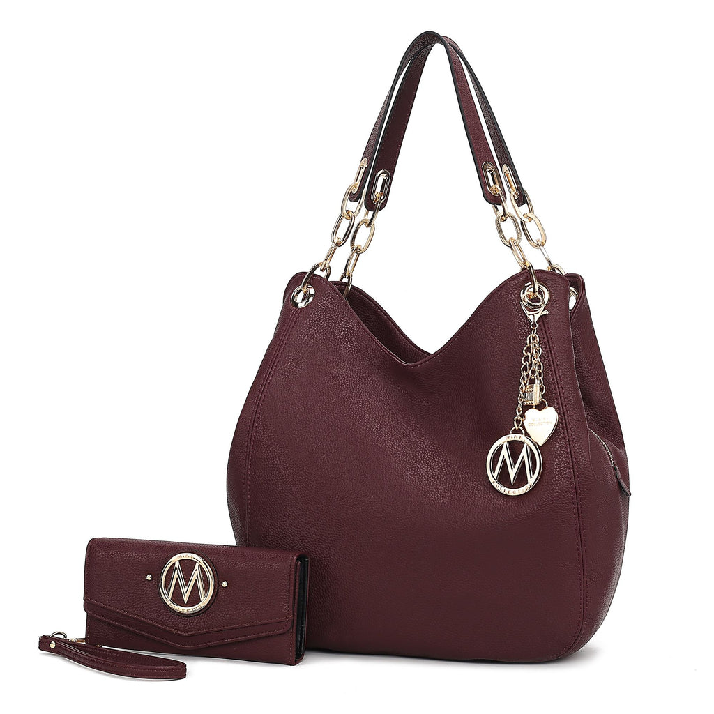 MKF Collection Ashley Vegan Leather Women's Hobo Shoulder Bag with Wallet- 2 pieces by Mia k