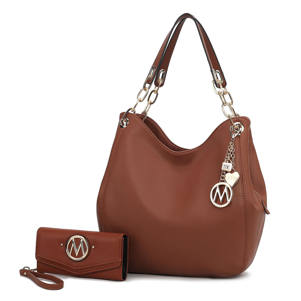 MKF Collection Ashley Vegan Leather Women's Hobo Shoulder Bag with Wallet- 2 pieces by Mia k