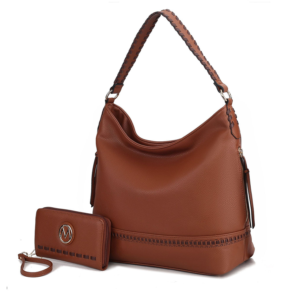 MKF Collection Blake Vegan Leather Women's Hobo Shoulder bag with Wallet by Mia K- 2 PCS