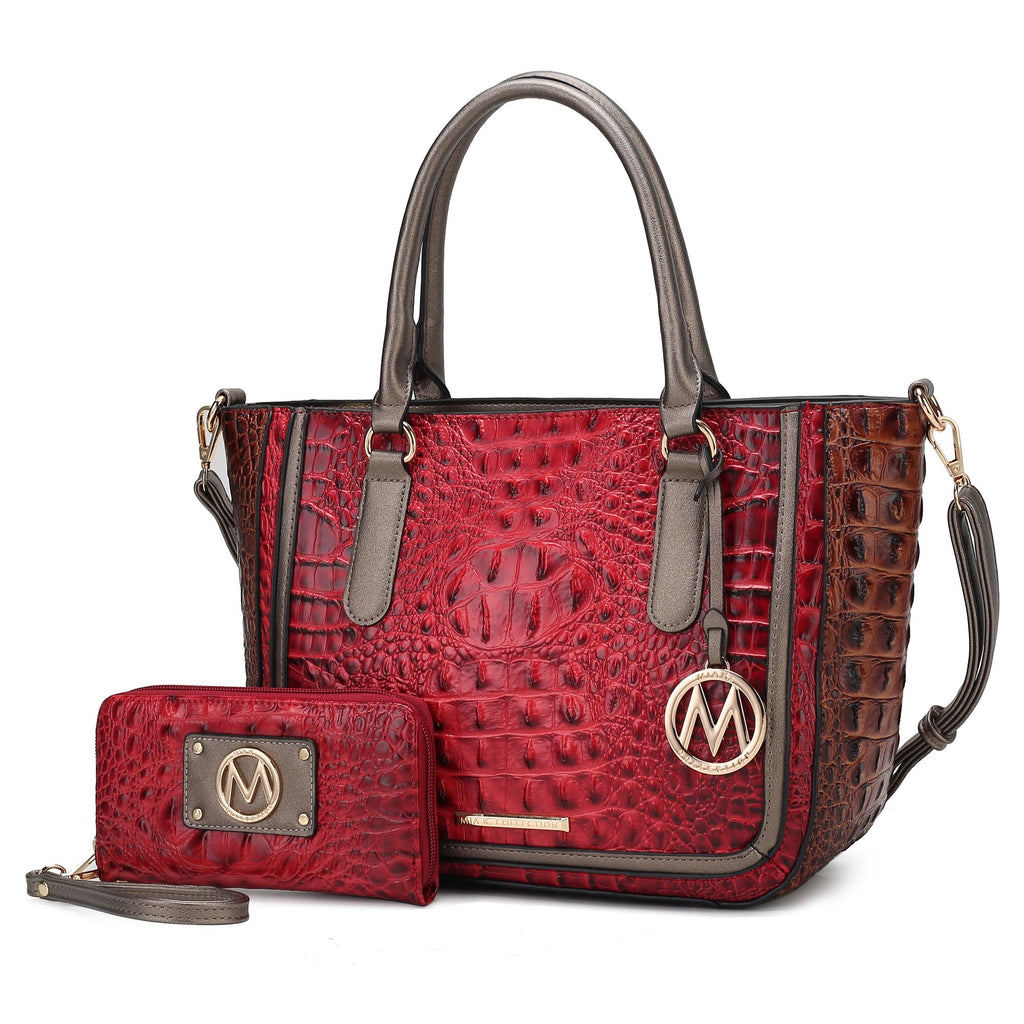 MKF Collection Bonnie Faux Crocodile Embossed Vegan Leather Women Satchel with Wallet Bag by Mia K