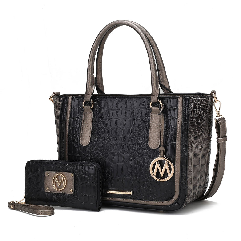 MKF Collection Bonnie Faux Crocodile Embossed Vegan Leather Women Satchel with Wallet Bag by Mia K