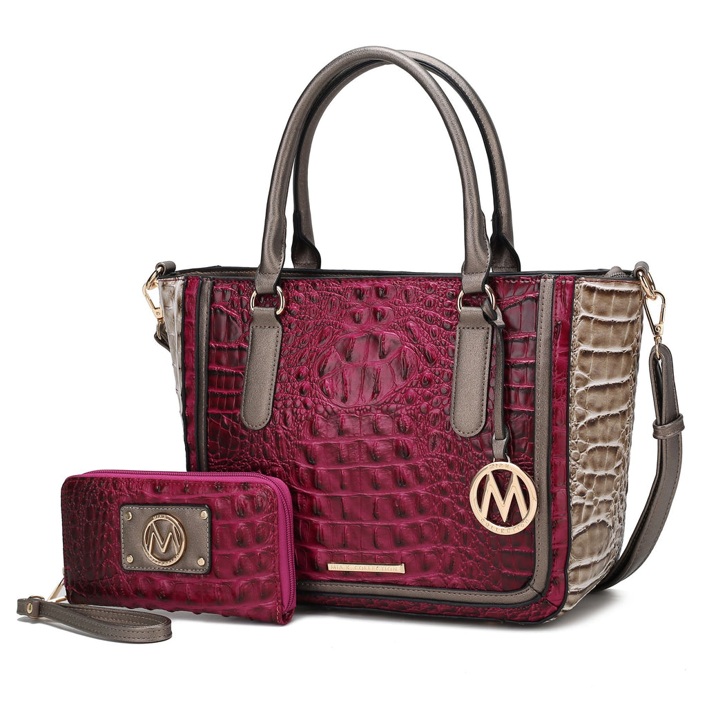 MKF Collection Bonnie Faux Crocodile Embossed Vegan Leather Women Satchel with Wallet Bag by Mia K