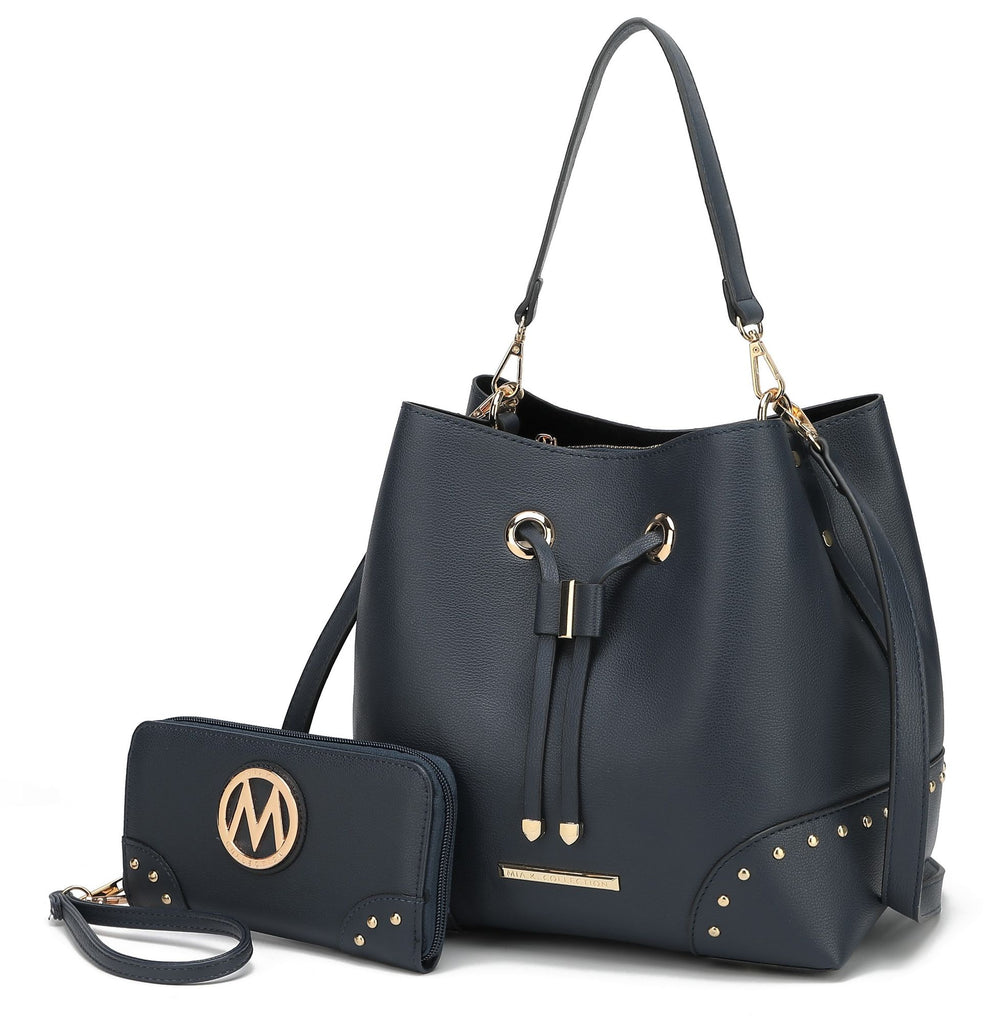 MKF Collection Callie Solid Bucket Bag with Matching Wallet by Mia K