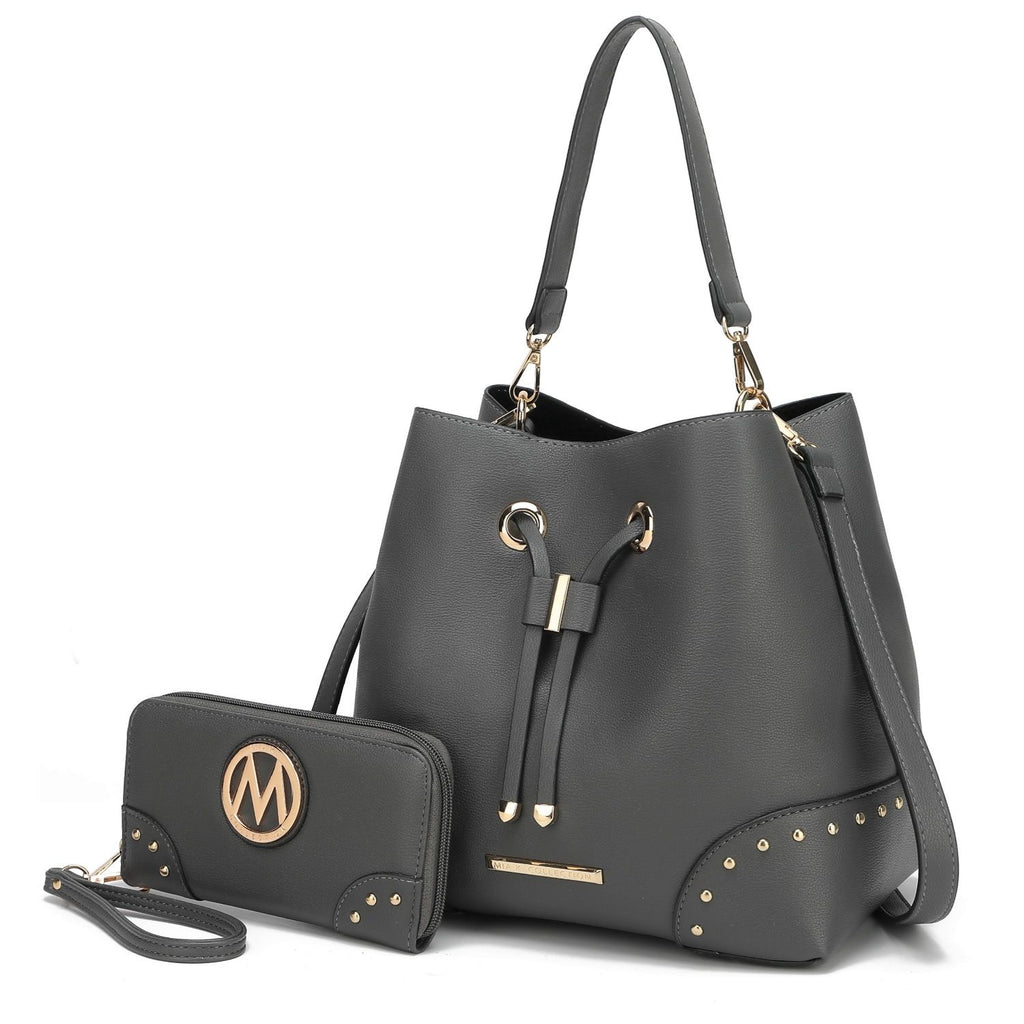 MKF Collection Callie Solid Bucket Bag with Matching Wallet by Mia K