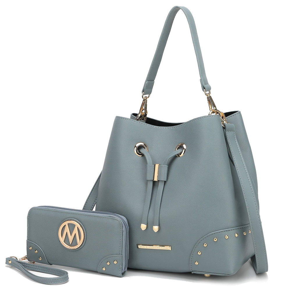 MKF Collection Callie Solid Bucket Bag with Matching Wallet by Mia K