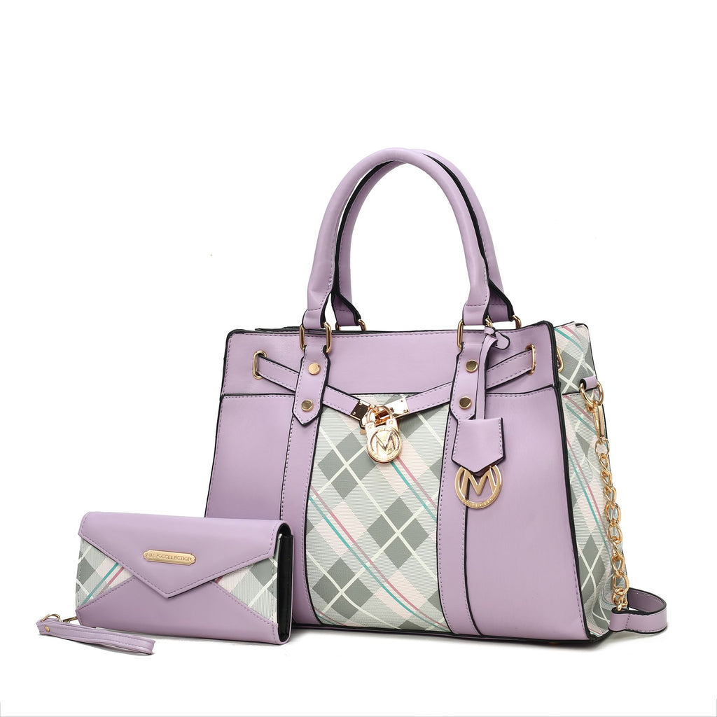MKF Collection Christine Plaid Vegan Leather Women Satchel Bag with Wallet by Mia k