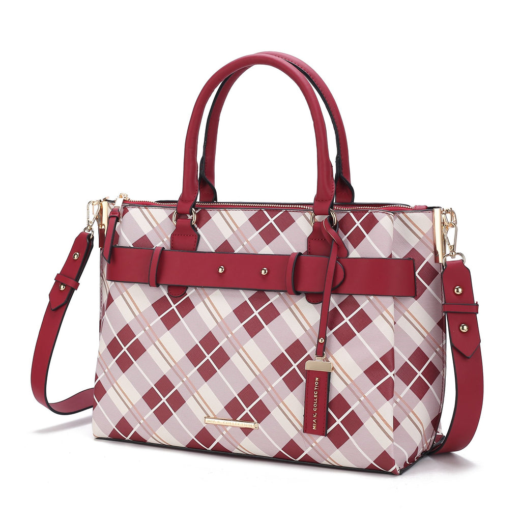 MKF Collection Coleen Vegan Leather Women Plaid Satchel Bag by Mia k