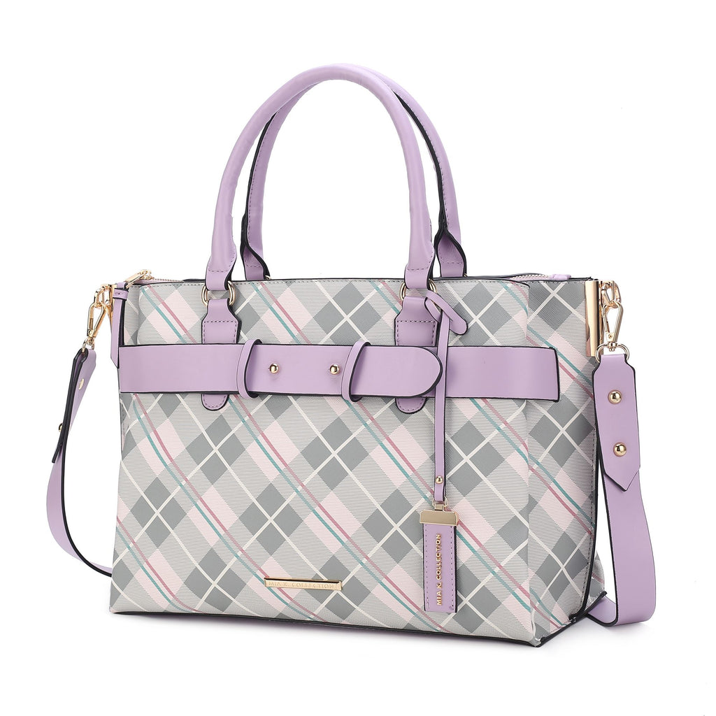 MKF Collection Coleen Vegan Leather Women Plaid Satchel Bag by Mia k