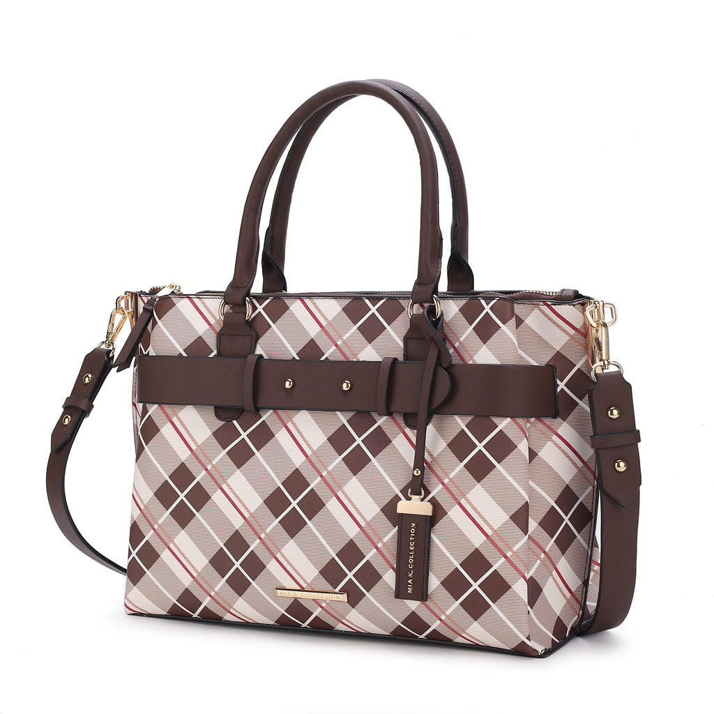 MKF Collection Coleen Vegan Leather Women Plaid Satchel Bag by Mia k