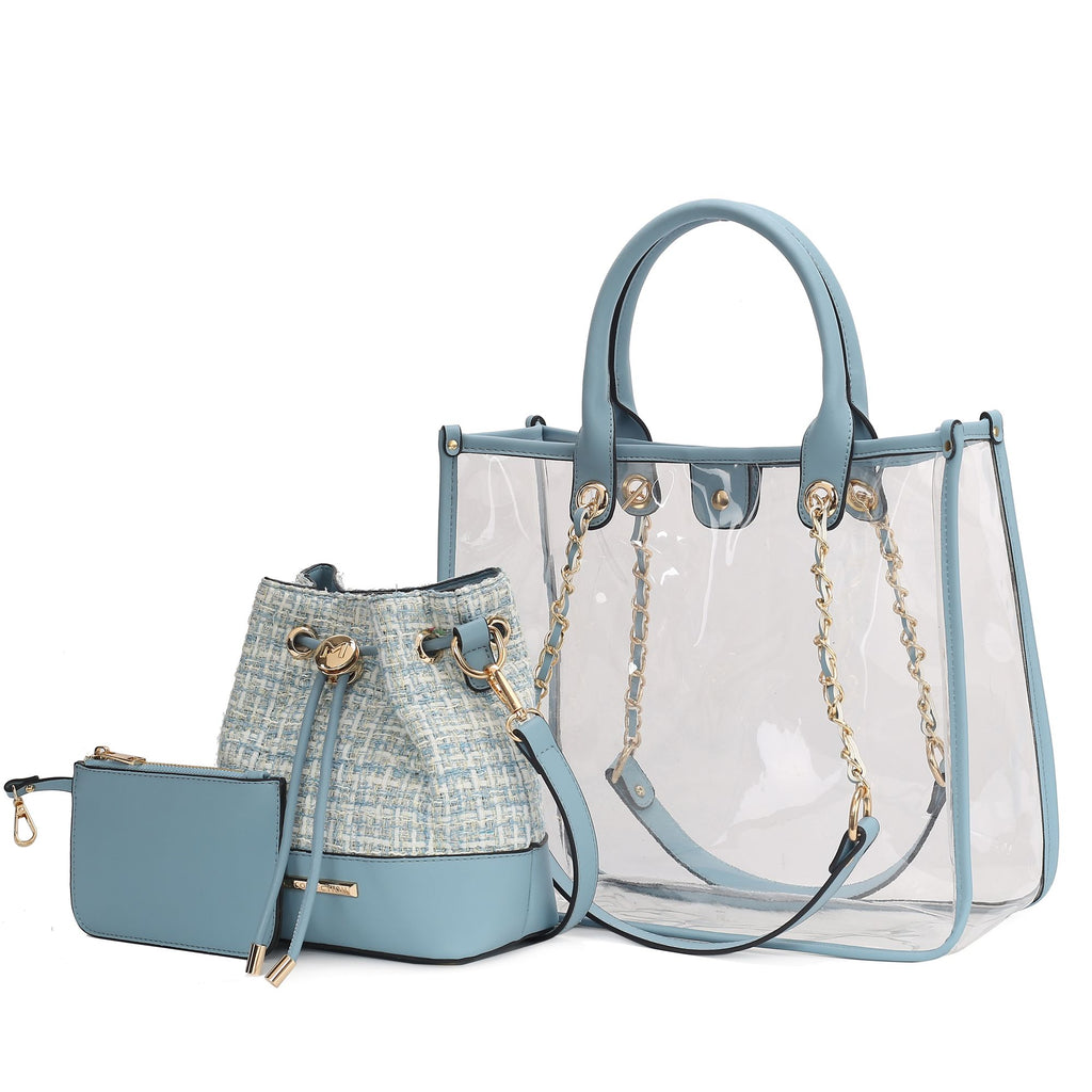 MKF Collection Diva PVC Tote Bag with Tweed Bucket Bag by Mia K.