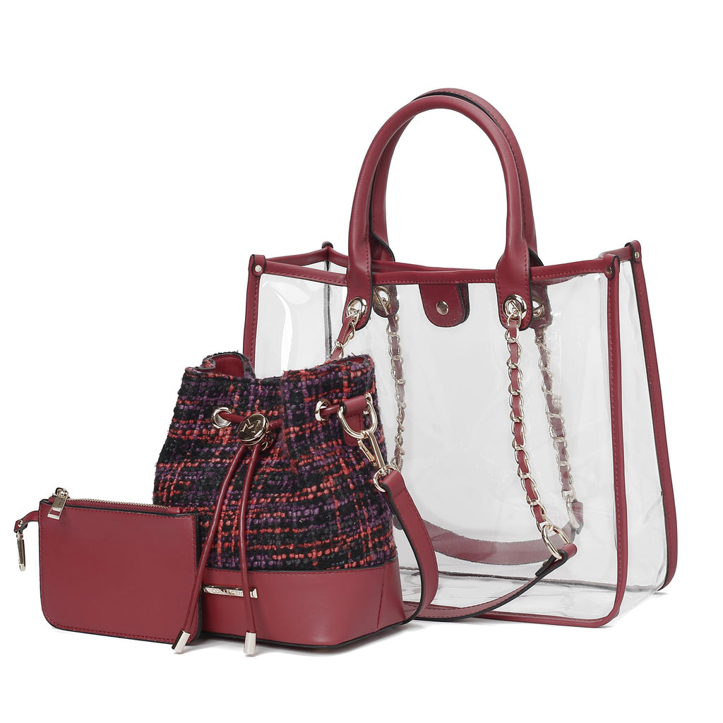 MKF Collection Diva PVC Tote Bag with Tweed Bucket Bag by Mia K.
