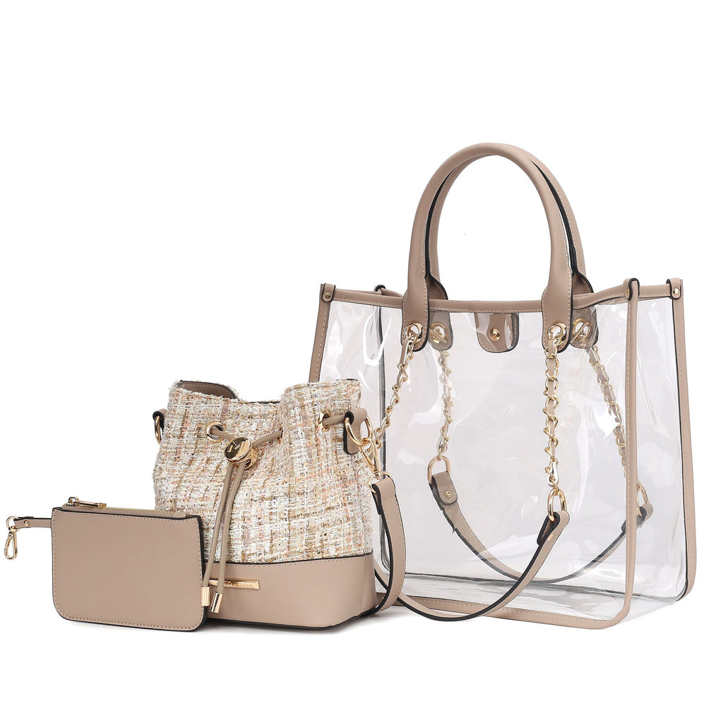 MKF Collection Diva PVC Tote Bag with Tweed Bucket Bag by Mia K.