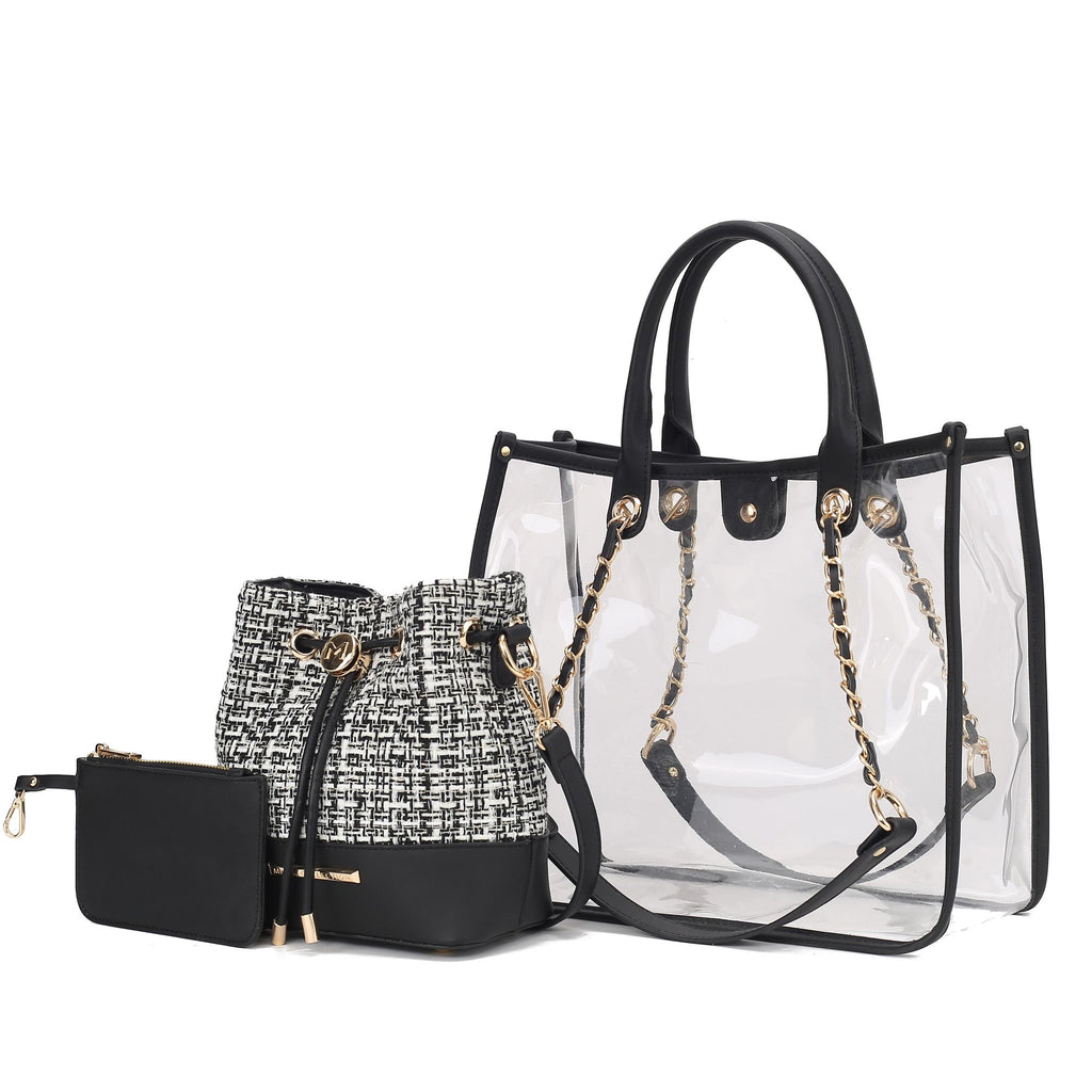 MKF Collection Diva PVC Tote Bag with Tweed Bucket Bag by Mia K.