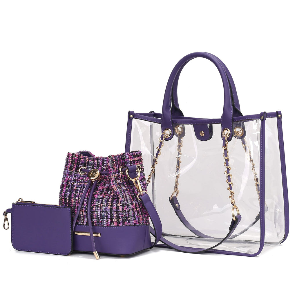MKF Collection Diva PVC Tote Bag with Tweed Bucket Bag by Mia K.