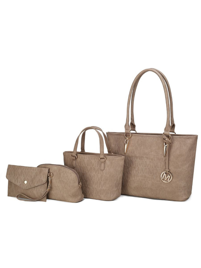 MKF Collection Edelyn embossed M Signature Four PCS Tote Set by Mia k