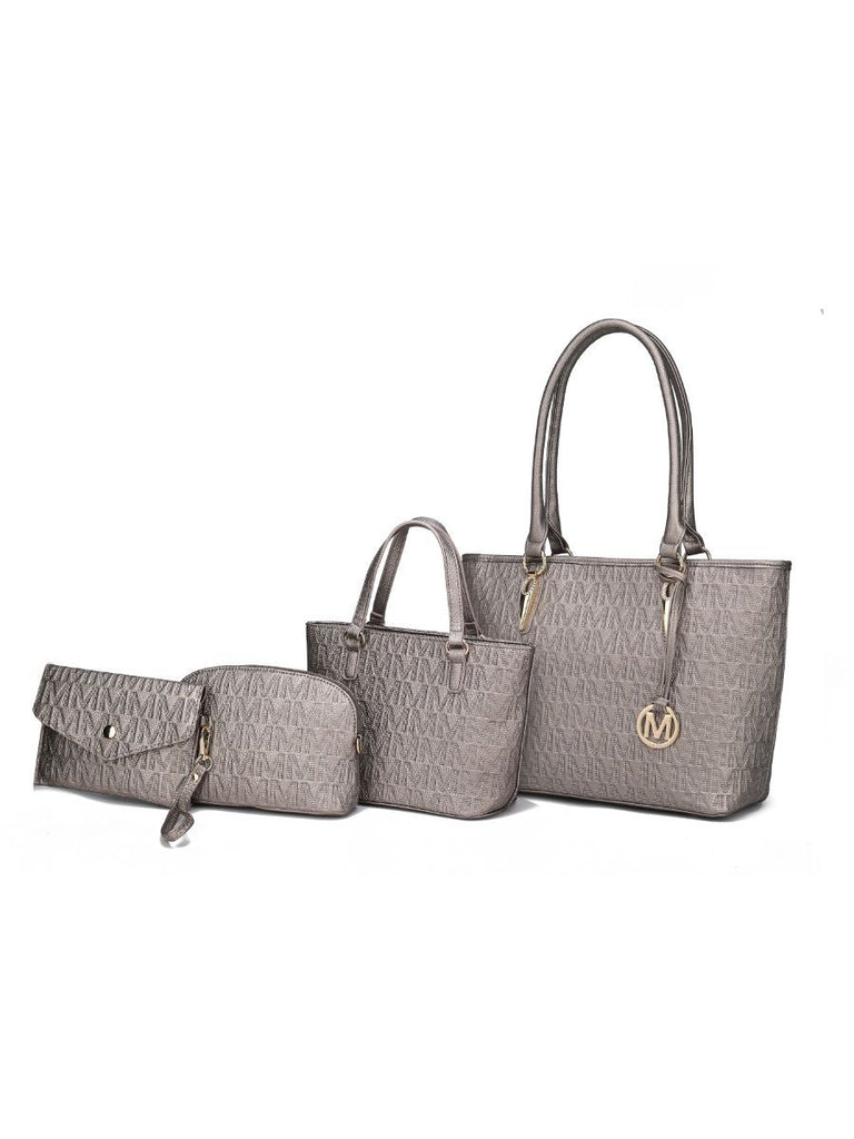 MKF Collection Edelyn embossed M Signature Four PCS Tote Set by Mia k