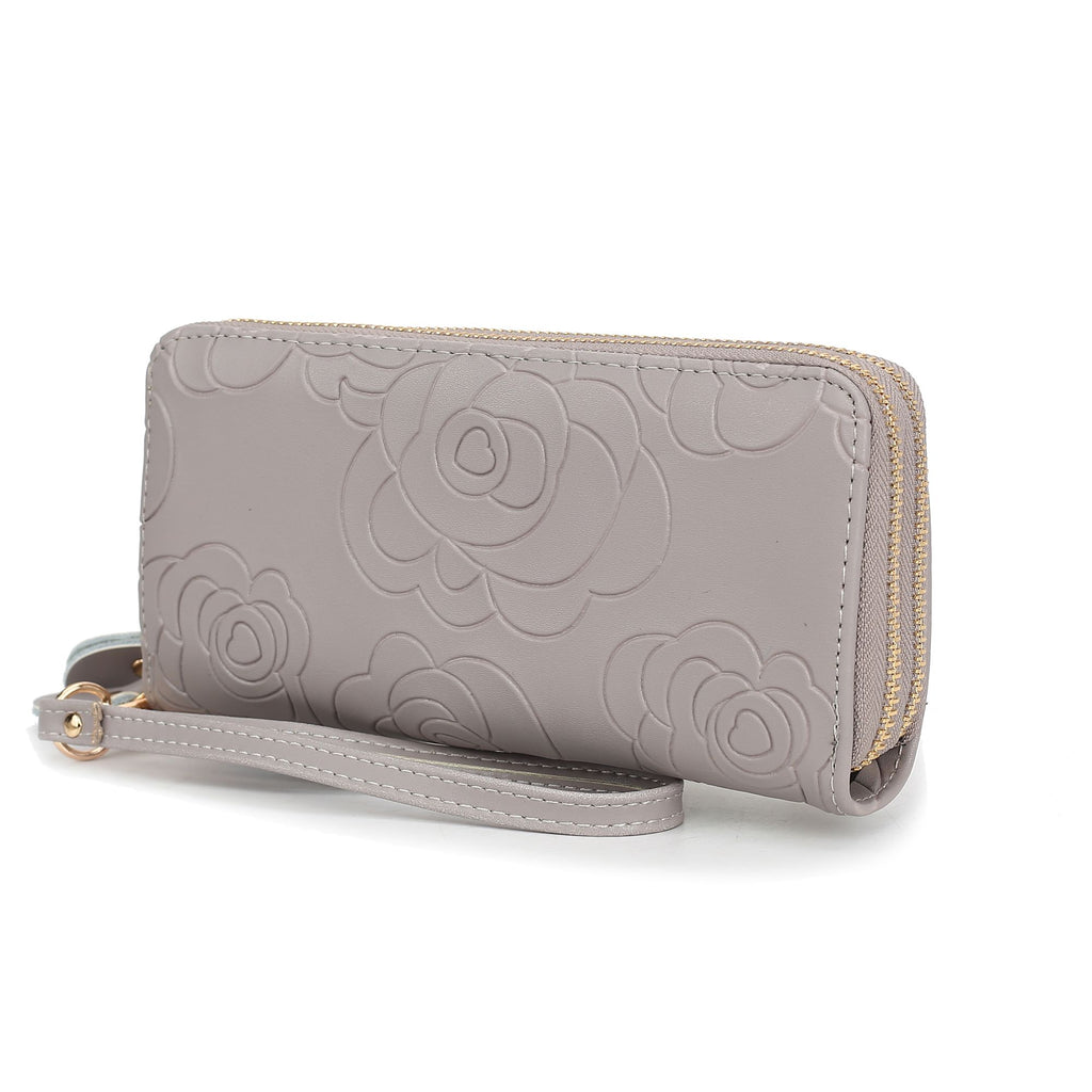 MKF Collection Ellie Genuine Leather Flower Embossed Women Wristlet Wallet by Mia K