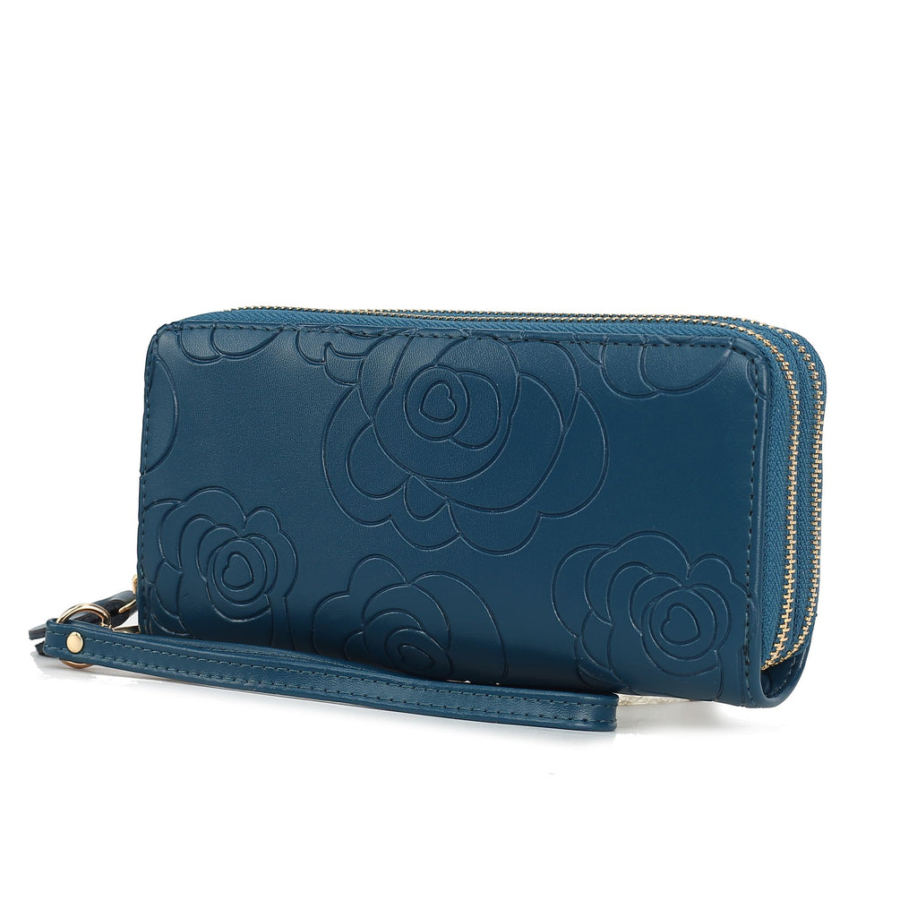 MKF Collection Ellie Genuine Leather Flower Embossed Women Wristlet Wallet by Mia K