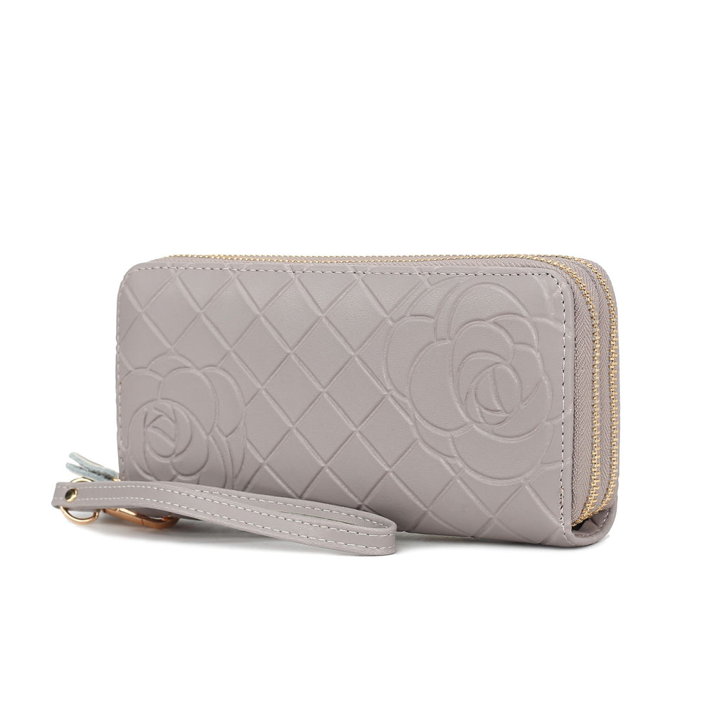 MKF Collection Honey Genuine Leather Quilted Flower Embossed Women Wristlet Wallet by Mia K