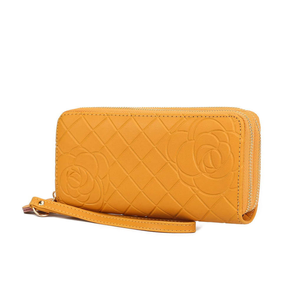 MKF Collection Honey Genuine Leather Quilted Flower Embossed Women Wristlet Wallet by Mia K