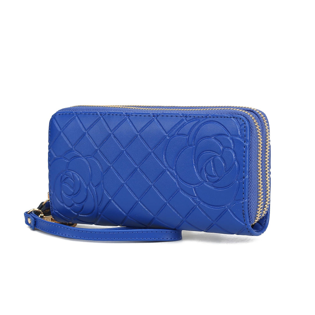 MKF Collection Honey Genuine Leather Quilted Flower Embossed Women Wristlet Wallet by Mia K
