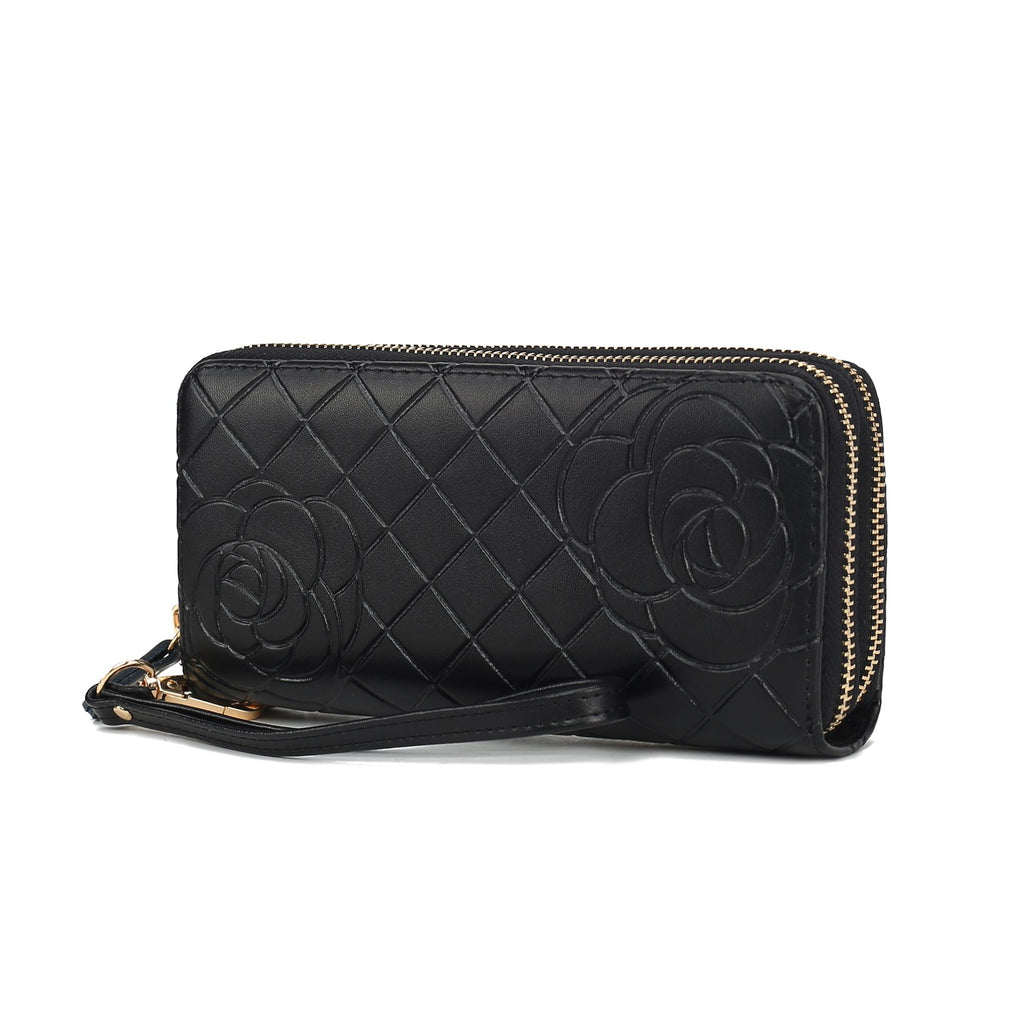 MKF Collection Honey Genuine Leather Quilted Flower Embossed Women Wristlet Wallet by Mia K