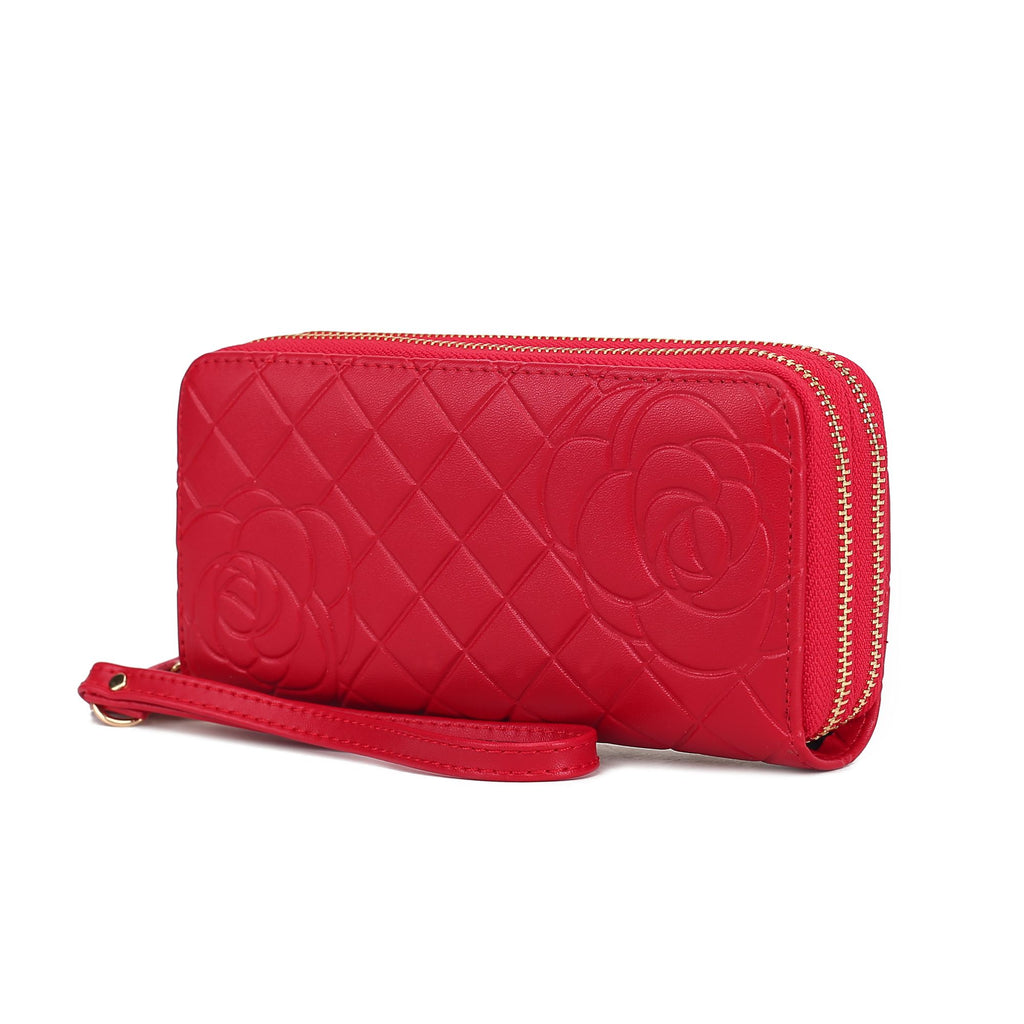 MKF Collection Honey Genuine Leather Quilted Flower Embossed Women Wristlet Wallet by Mia K