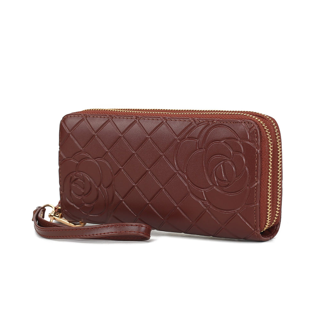 MKF Collection Honey Genuine Leather Quilted Flower Embossed Women Wristlet Wallet by Mia K