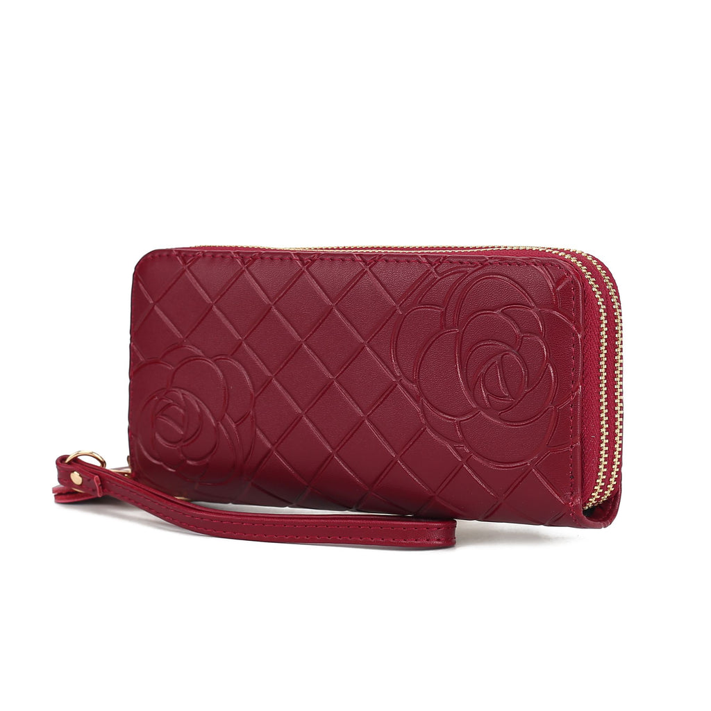 MKF Collection Honey Genuine Leather Quilted Flower Embossed Women Wristlet Wallet by Mia K