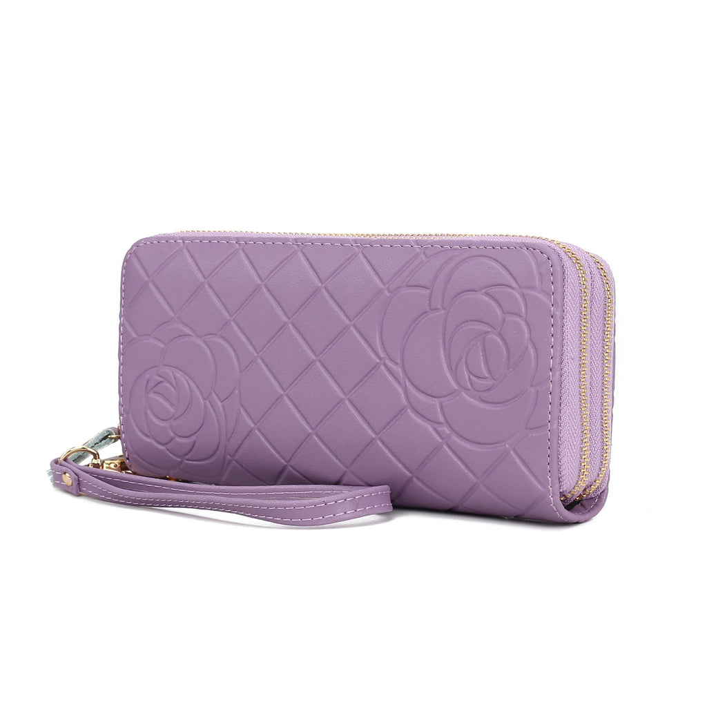 MKF Collection Honey Genuine Leather Quilted Flower Embossed Women Wristlet Wallet by Mia K