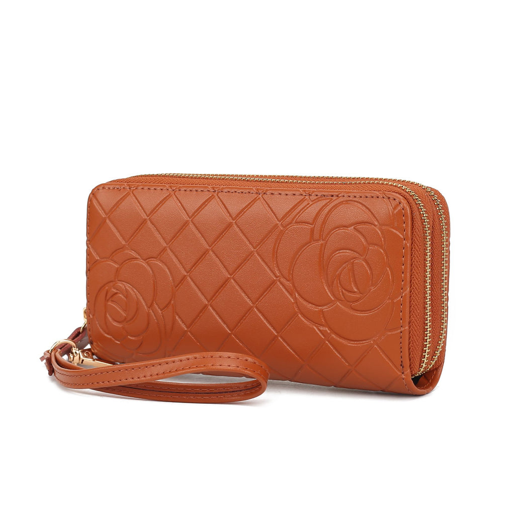 MKF Collection Honey Genuine Leather Quilted Flower Embossed Women Wristlet Wallet by Mia K