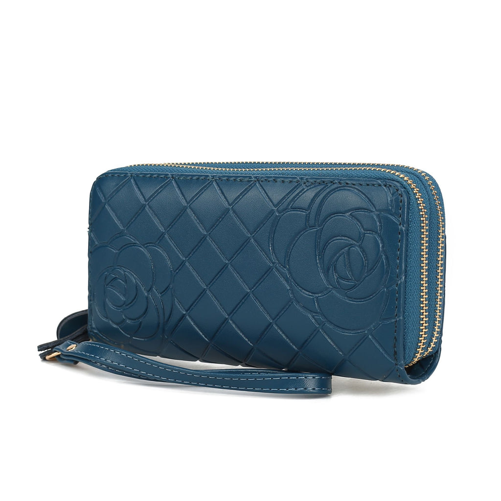 MKF Collection Honey Genuine Leather Quilted Flower Embossed Women Wristlet Wallet by Mia K