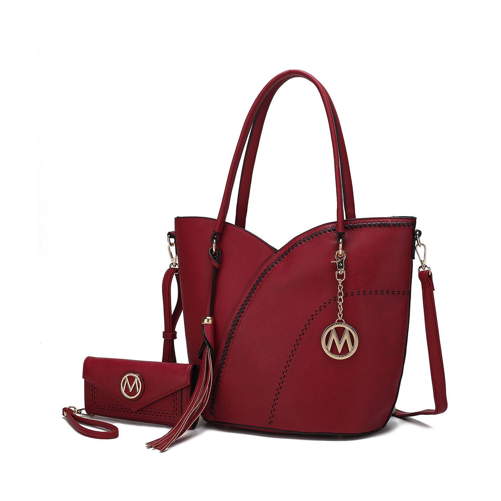 MKF Collection Imogene Two tone Whip Stitches Vegan Leather Women Shoulder bag with Wallet by Mia K