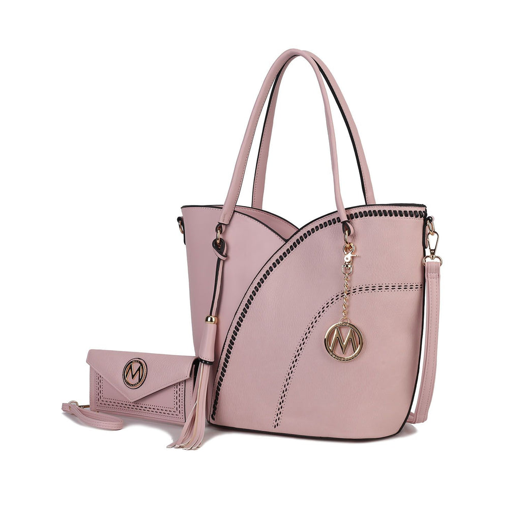 MKF Collection Imogene Two tone Whip Stitches Vegan Leather Women Shoulder bag with Wallet by Mia K