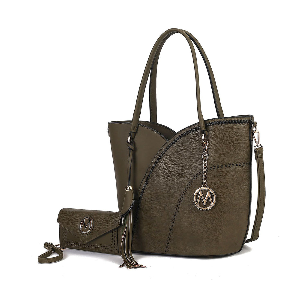 MKF Collection Imogene Two tone Whip Stitches Vegan Leather Women Shoulder bag with Wallet by Mia K