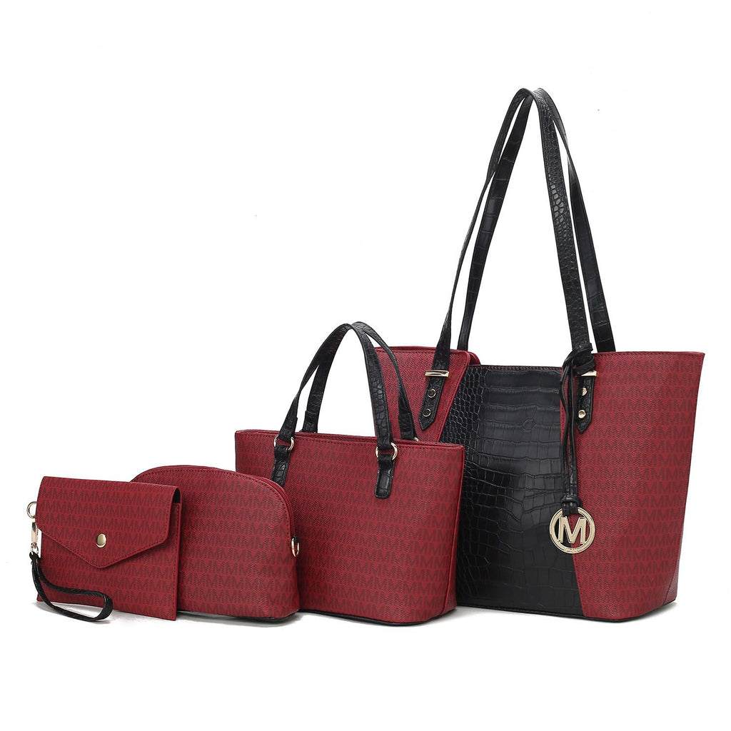 MKF Collection Lippa M Signature Crocodile embossed Vegan Leather Women Tote Bag, Mini Tote Bag, Pouch and Wallet by Mia K