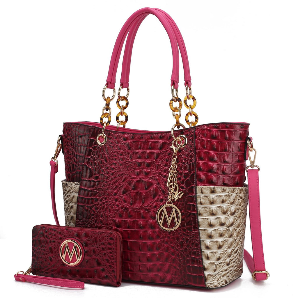 MKF Collection Merlina Faux Crocodile Embossed Vegan Leather Women Tote Bag with matching Wallet by Mia k