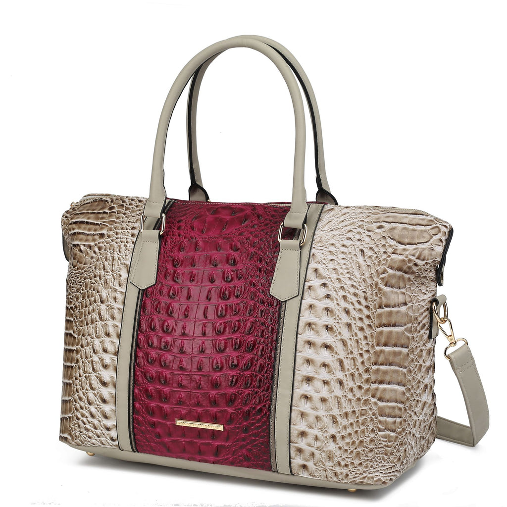 MKF Collection Raven Faux Crocodile-Embossed Vegan Leather Women's Duffle Bag by Mia K