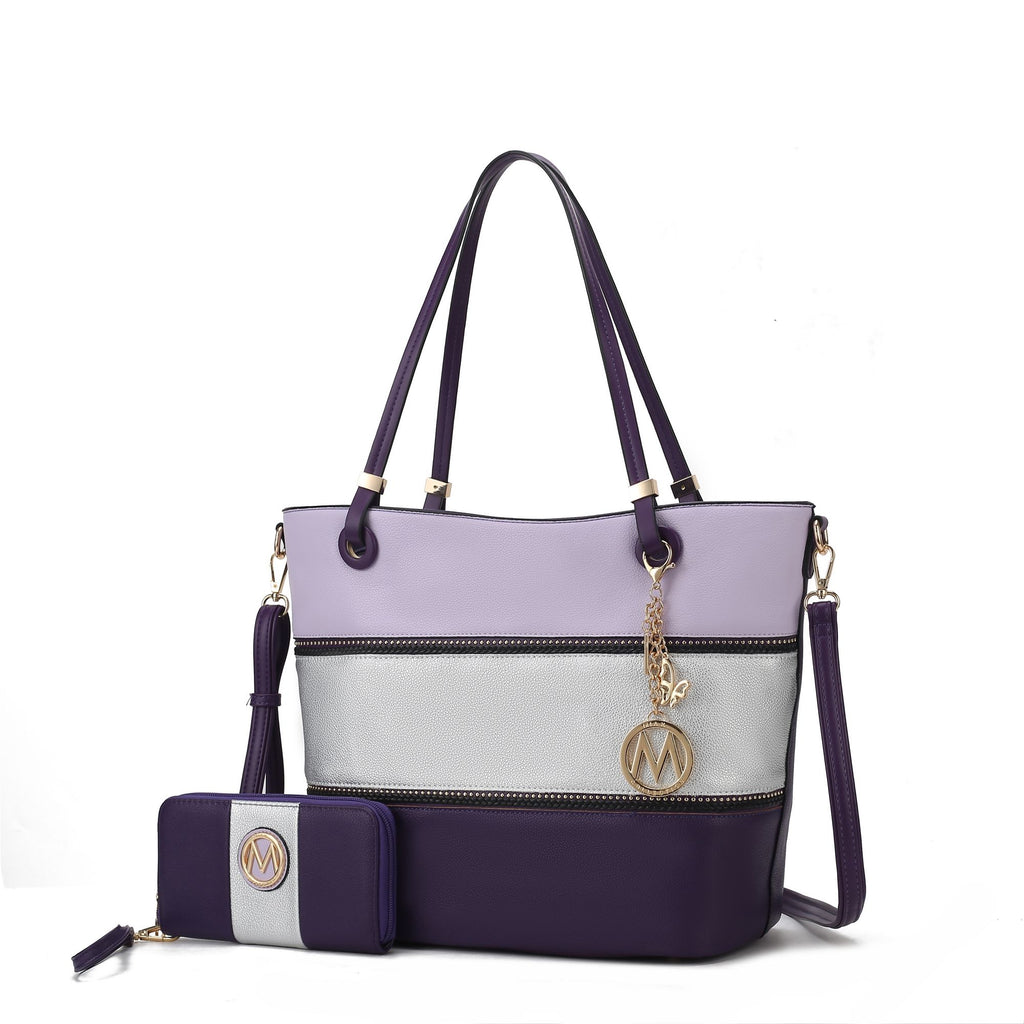 MKF Collection Vallie Color-Block Vegan Leather Women Tote Bag with Matching Wallet by Mia K