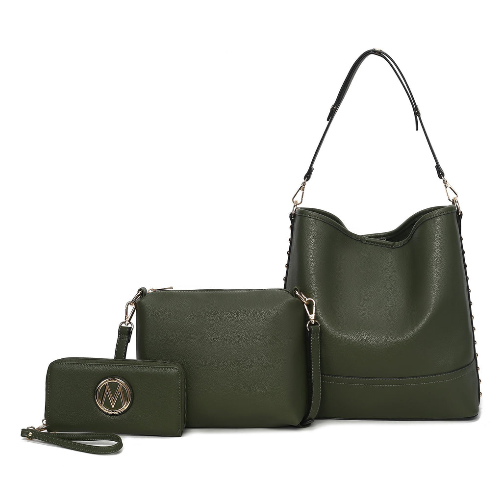 MKF Collection Wren Vegan Leather Women's Hobo with Pouch and Wristlet Wallet by Mia K- 3 pieces