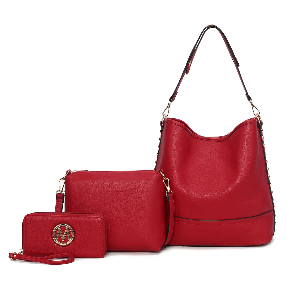MKF Collection Wren Vegan Leather Women's Hobo with Pouch and Wristlet Wallet by Mia K- 3 pieces