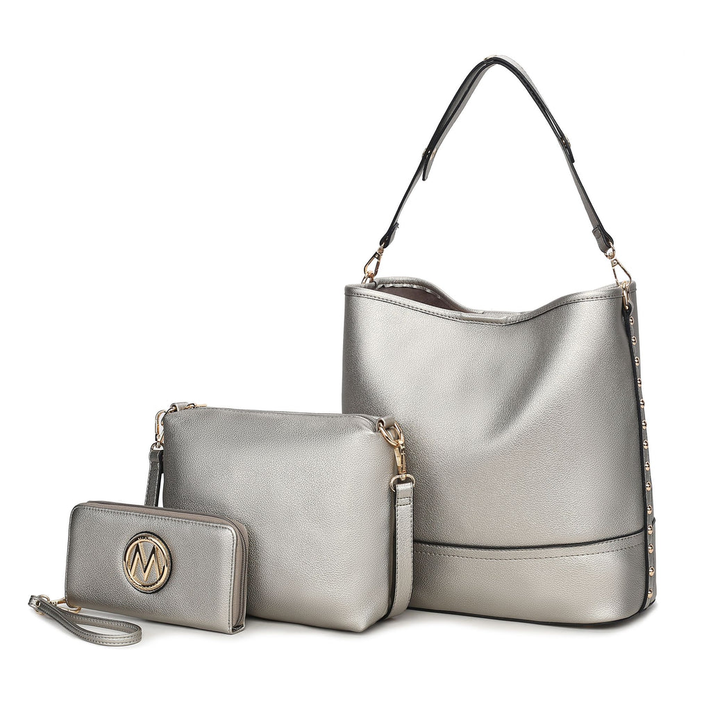 MKF Collection Wren Vegan Leather Women's Hobo with Pouch and Wristlet Wallet by Mia K- 3 pieces