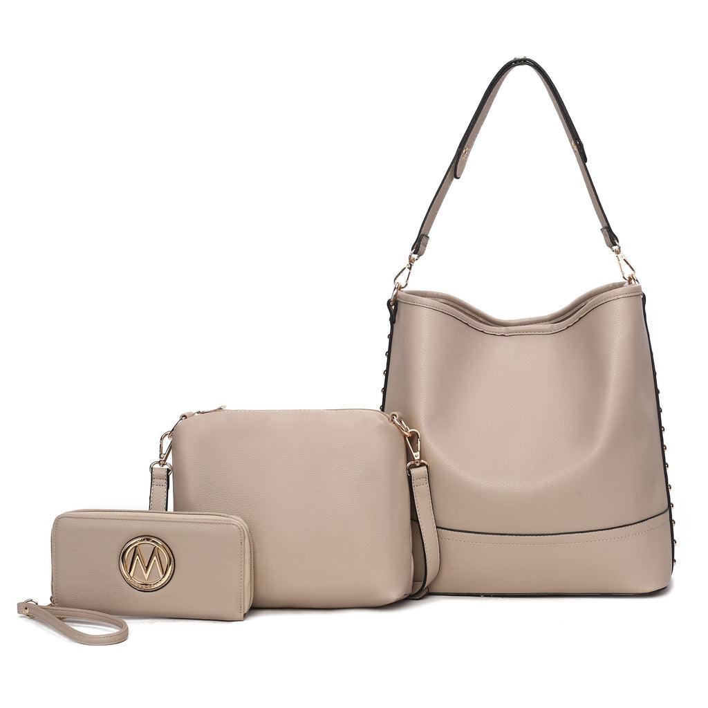 MKF Collection Wren Vegan Leather Women's Hobo with Pouch and Wristlet Wallet by Mia K- 3 pieces