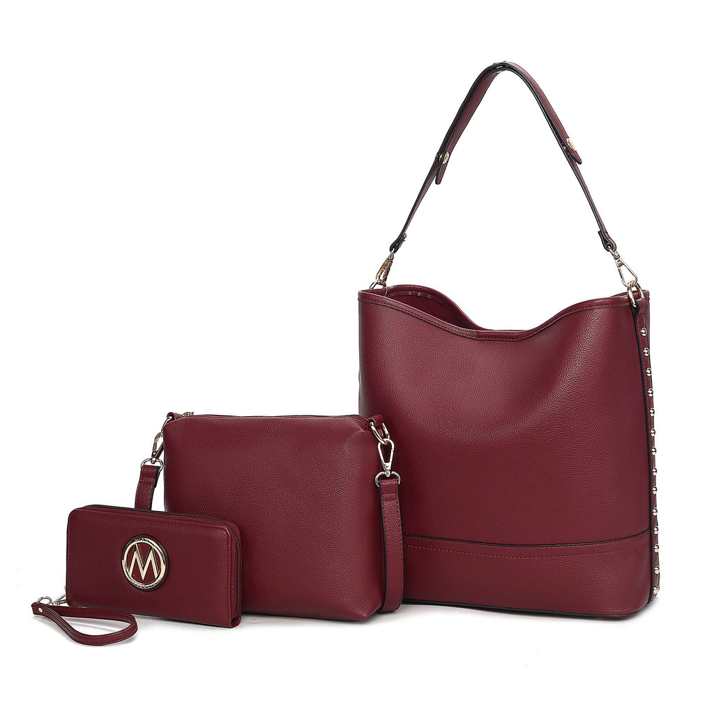 MKF Collection Wren Vegan Leather Women's Hobo with Pouch and Wristlet Wallet by Mia K- 3 pieces
