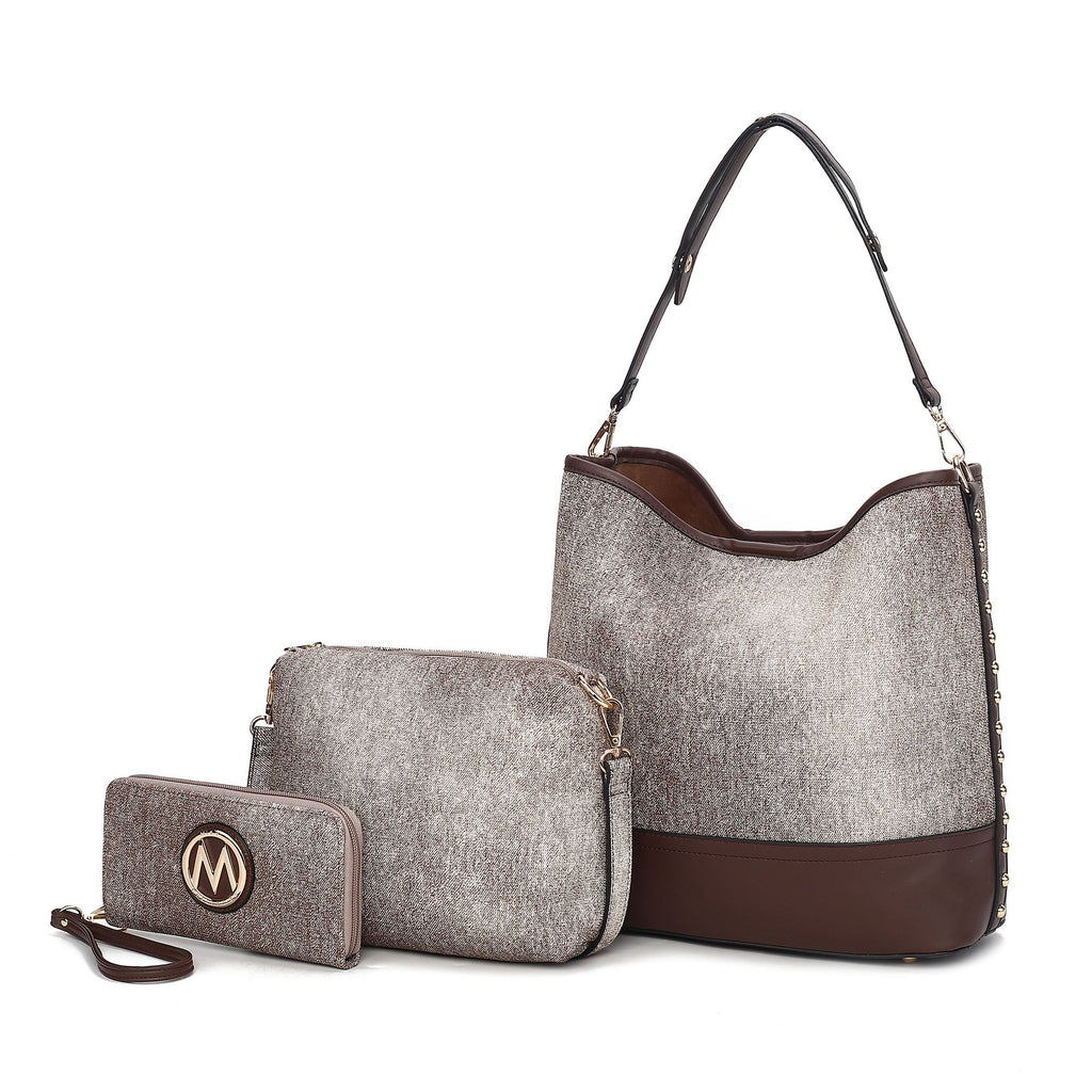 MKF Collection Wren Vegan Leather Women's Hobo with Pouch and Wristlet Wallet by Mia K- 3 pieces