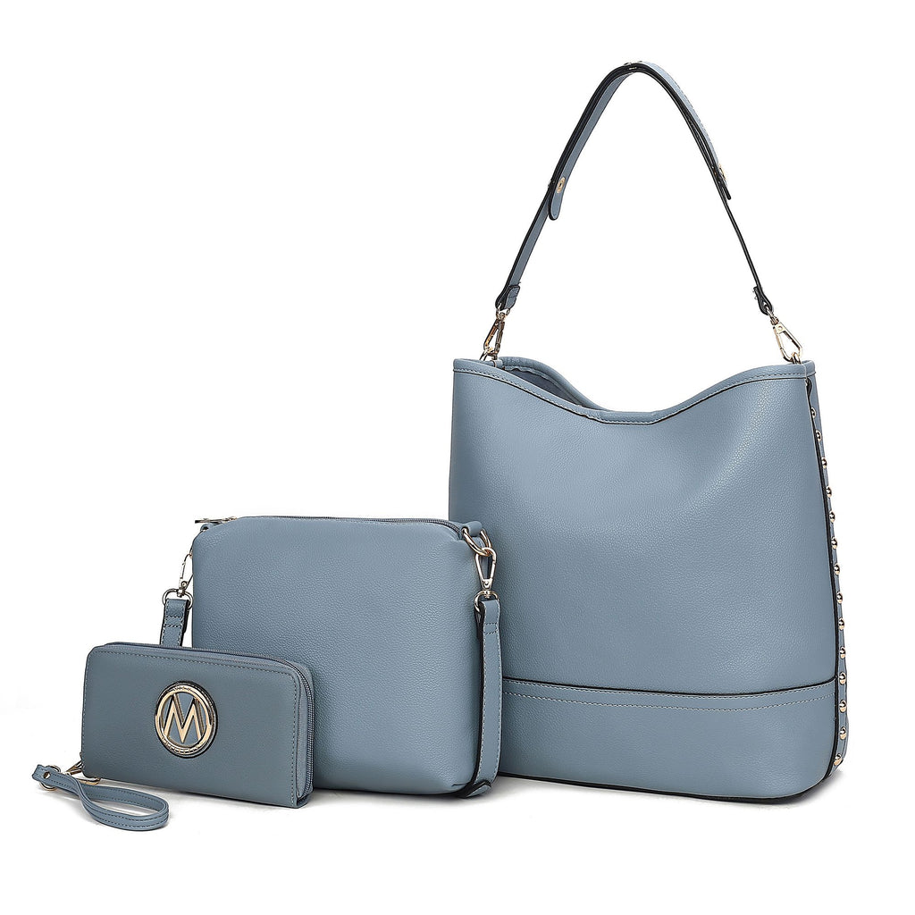 MKF Collection Wren Vegan Leather Women's Hobo with Pouch and Wristlet Wallet by Mia K- 3 pieces