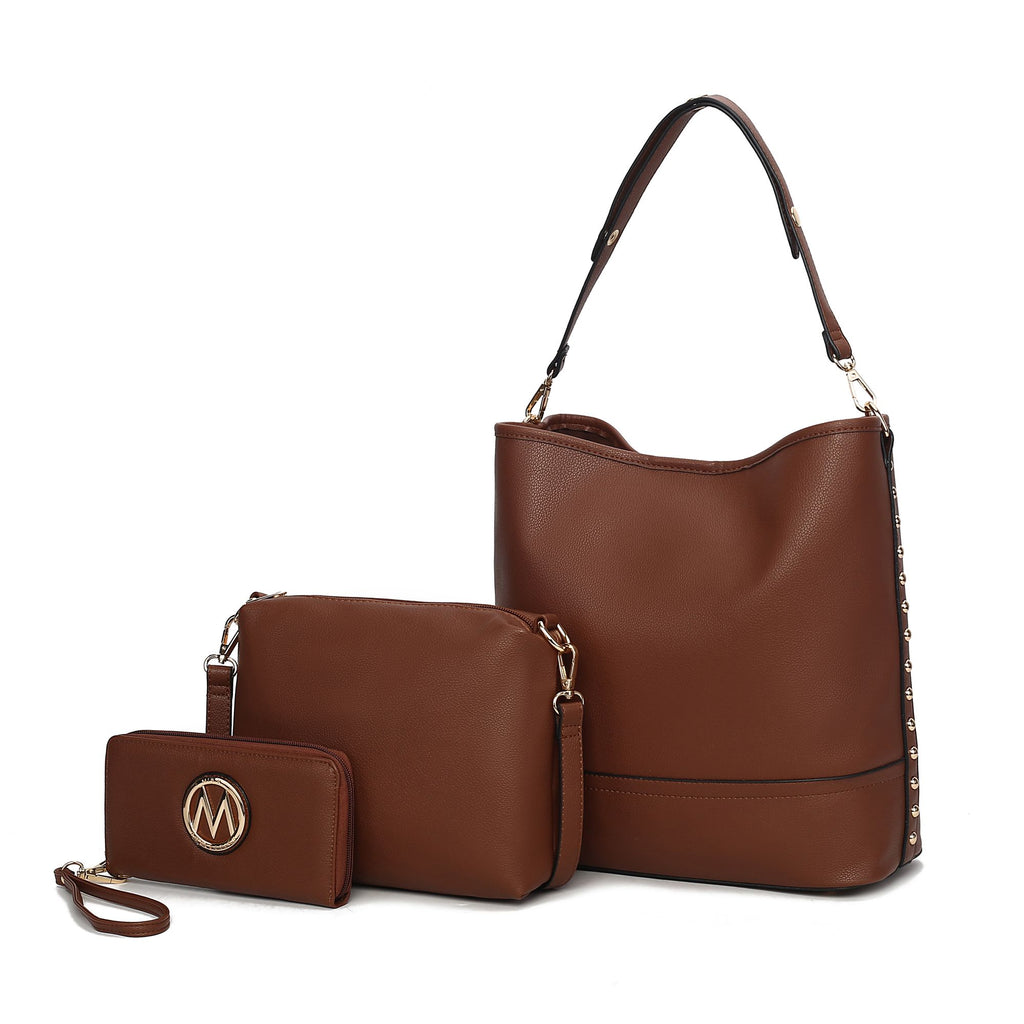 MKF Collection Wren Vegan Leather Women's Hobo with Pouch and Wristlet Wallet by Mia K- 3 pieces